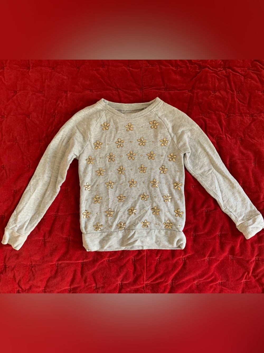 J.Crew Crewcuts gray jewel flowers sweatshirt Girl 6/7